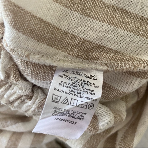 NWT Loft Outlet Tie Front Striped Linen Blend Tan & White Jumpsuit Size S - Picture 9 of 11